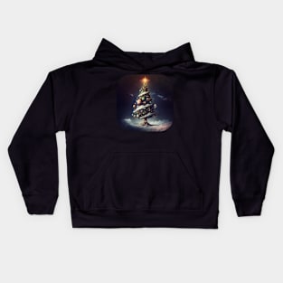 Snowy Space Christmas Tree Kids Hoodie